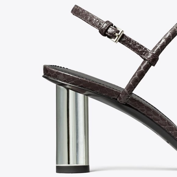 Tory Burch $428 Cylinder Metallic Silver Mirror Heel Sandal - Picture 5 of 9